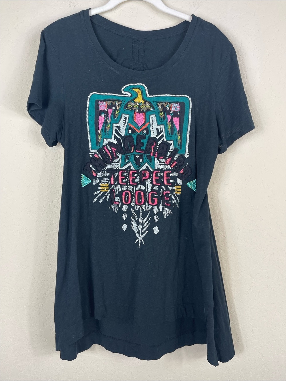 Double D Ranch Deep Creek Lodge Embroidered Graphic Tunic Tee Black Size Medium